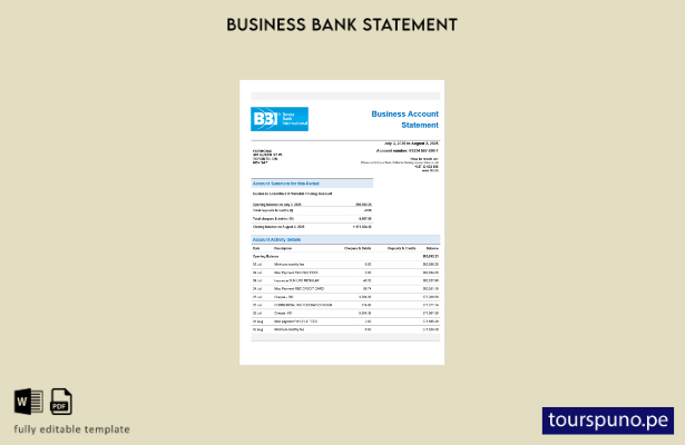 listo para imprimir estado de cuenta firme de Bosna Bank Plantilla en formato Wo